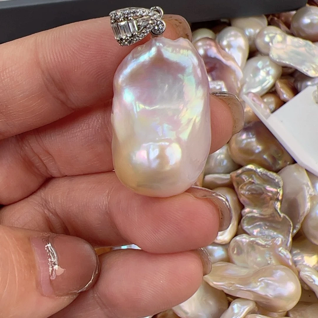 淡水珍珠吊坠(不含链)银S925镶嵌