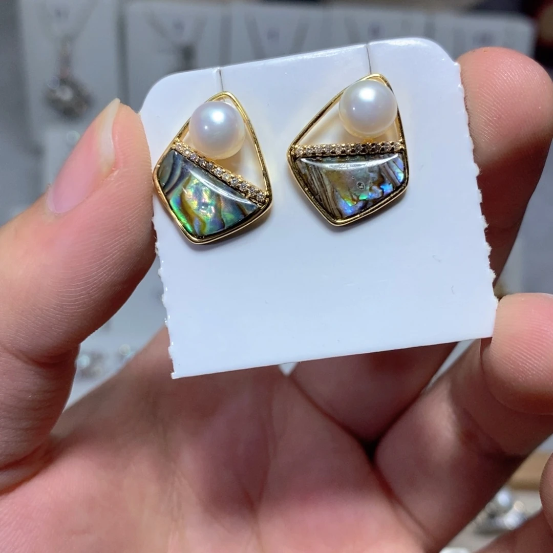 银S925镶嵌耳饰淡水珍珠