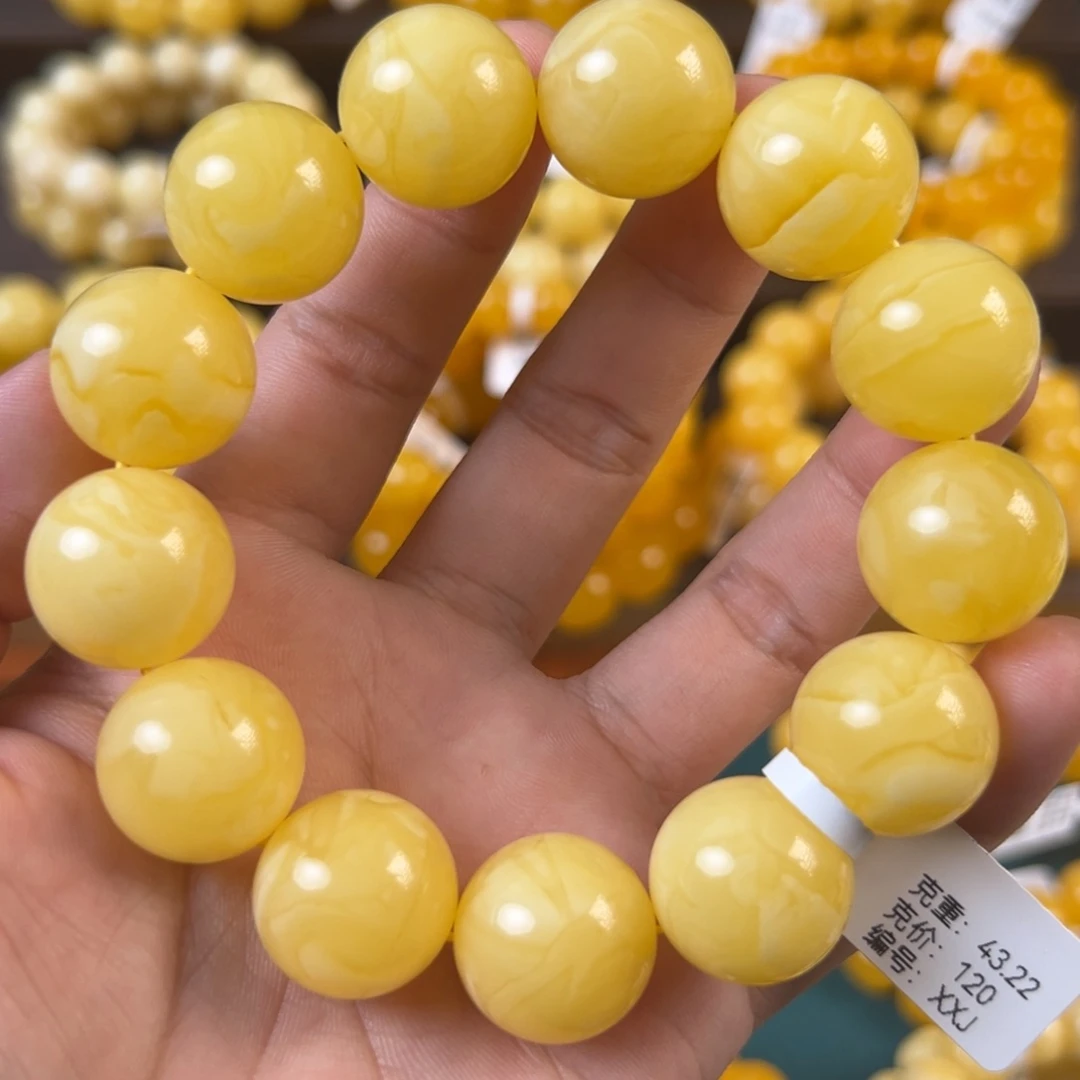 琥珀未镶嵌手链43.22g焦皮同料圆珠18mm xxj