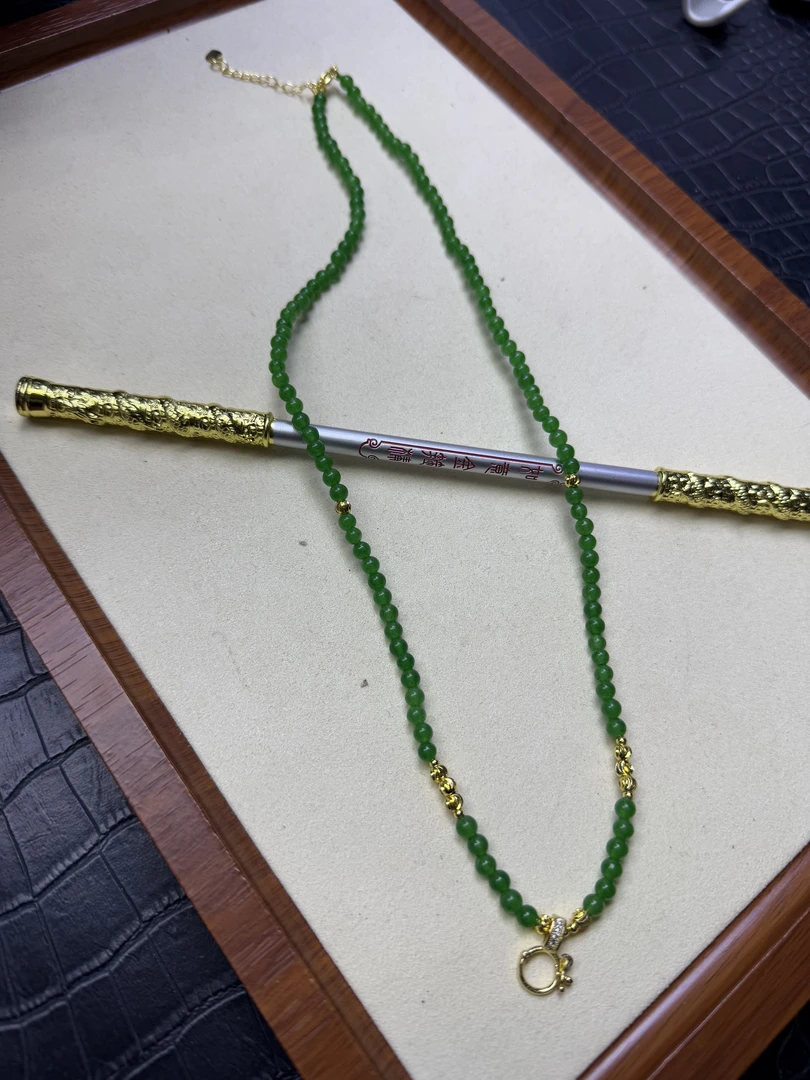 翡翠项链小米珠4.5mm万能链金色925银 A5