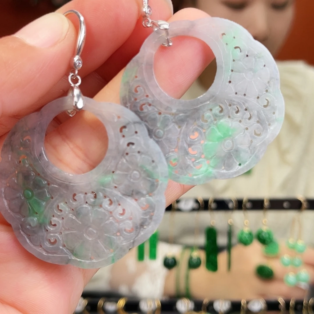 翡翠银S925镶嵌耳饰