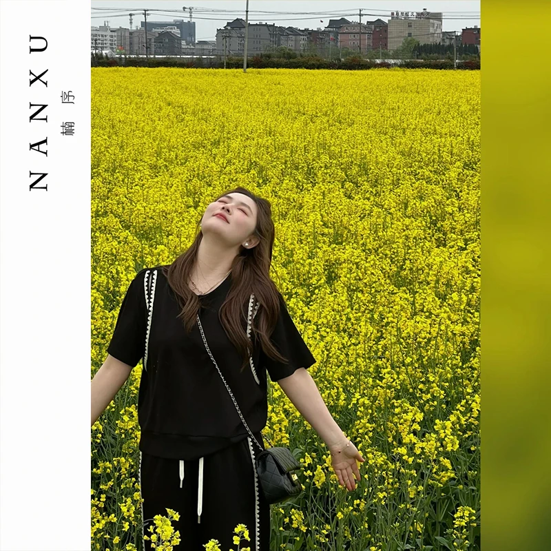 楠序微胖女装 出游服装女胖mm大码女装显瘦夏季女装套装YZ36036