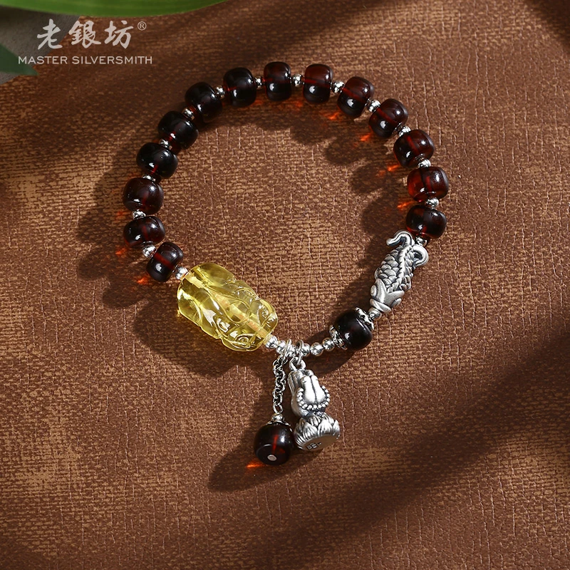 老银坊s925银血珀如鱼得水手串 0035642
