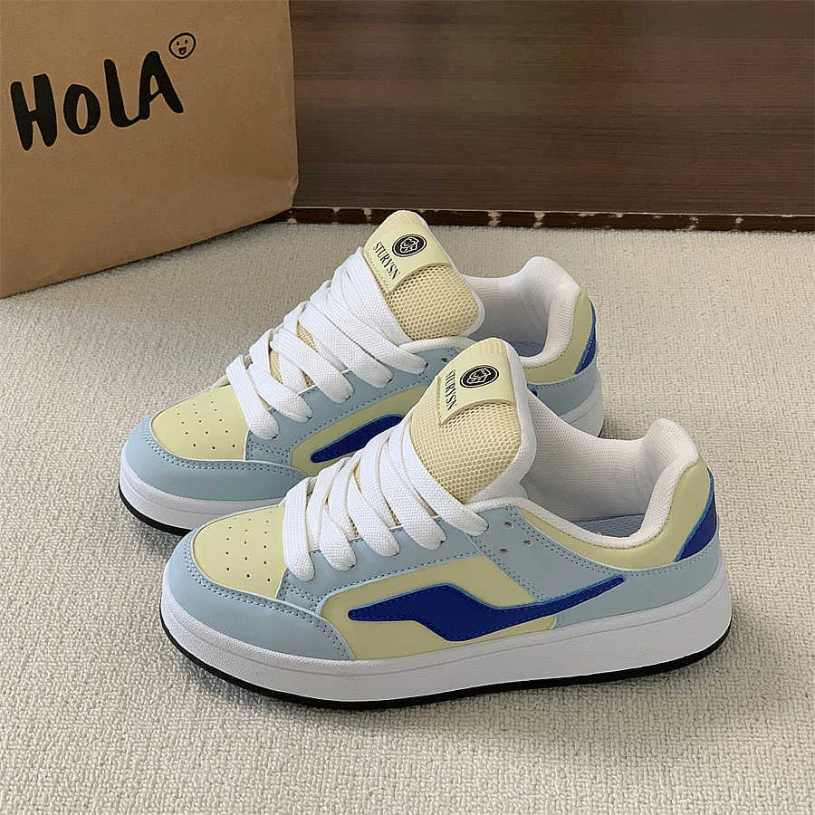 啄木鸟港风面包鞋女百搭拼色运动休闲板鞋2025春季新款小白鞋子