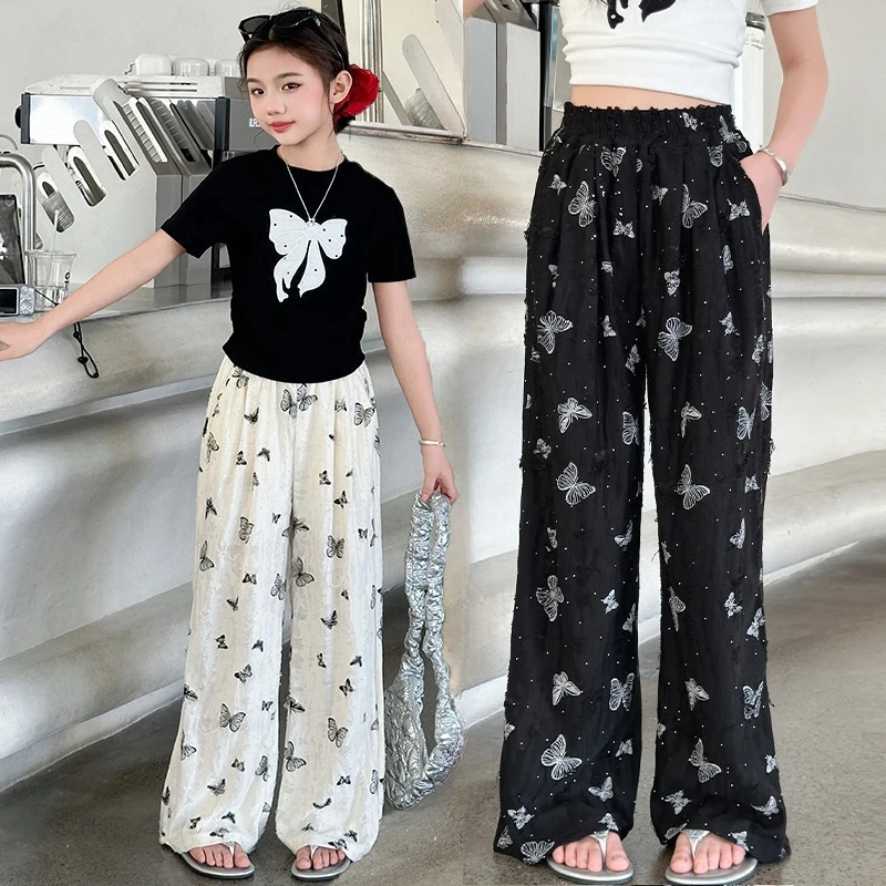 女童裤子夏季薄款女大童阔腿裤夏天宽松冰丝防蚊裤夏装儿童抖抖裤
