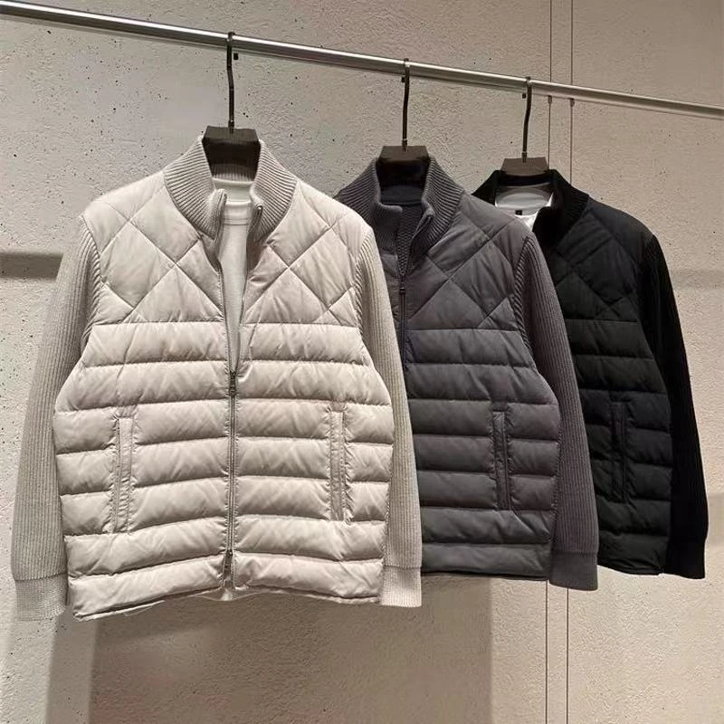 E776#立领冬季针织拼接羽绒服男女同款保暖显瘦90白鸭绒 （劵）