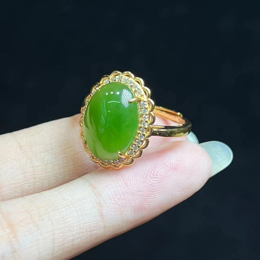 S925银镶和田玉蛋面戒指多样性发一（尺寸：14*10mm）- BSJ028