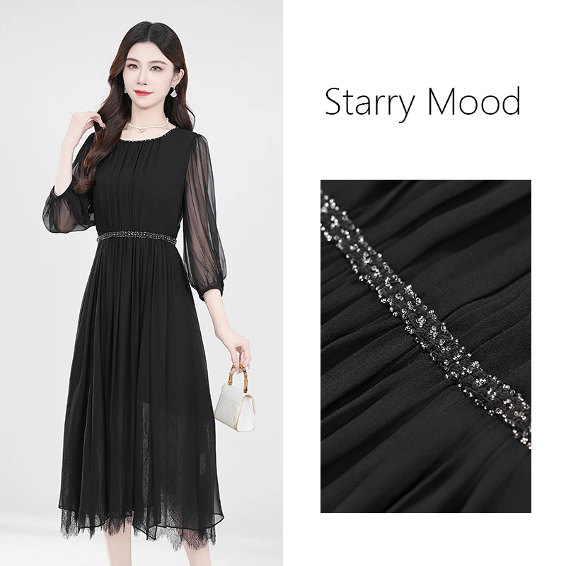 【现货】2025黑色尤莱特穿搭时尚气质显瘦轻奢长裙连衣裙