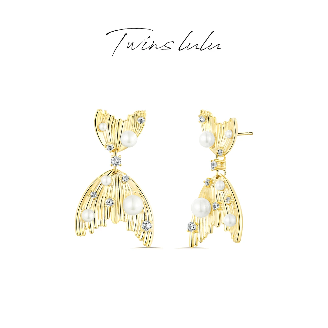 TWINS LULU 镀k金 小众鱼尾设计闪亮时尚百搭耳环TSL1490