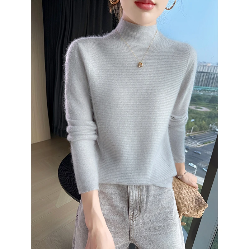 气质百搭半高领羊毛衫女100%纯羊毛秋冬季新款毛衣修身针织打底衫