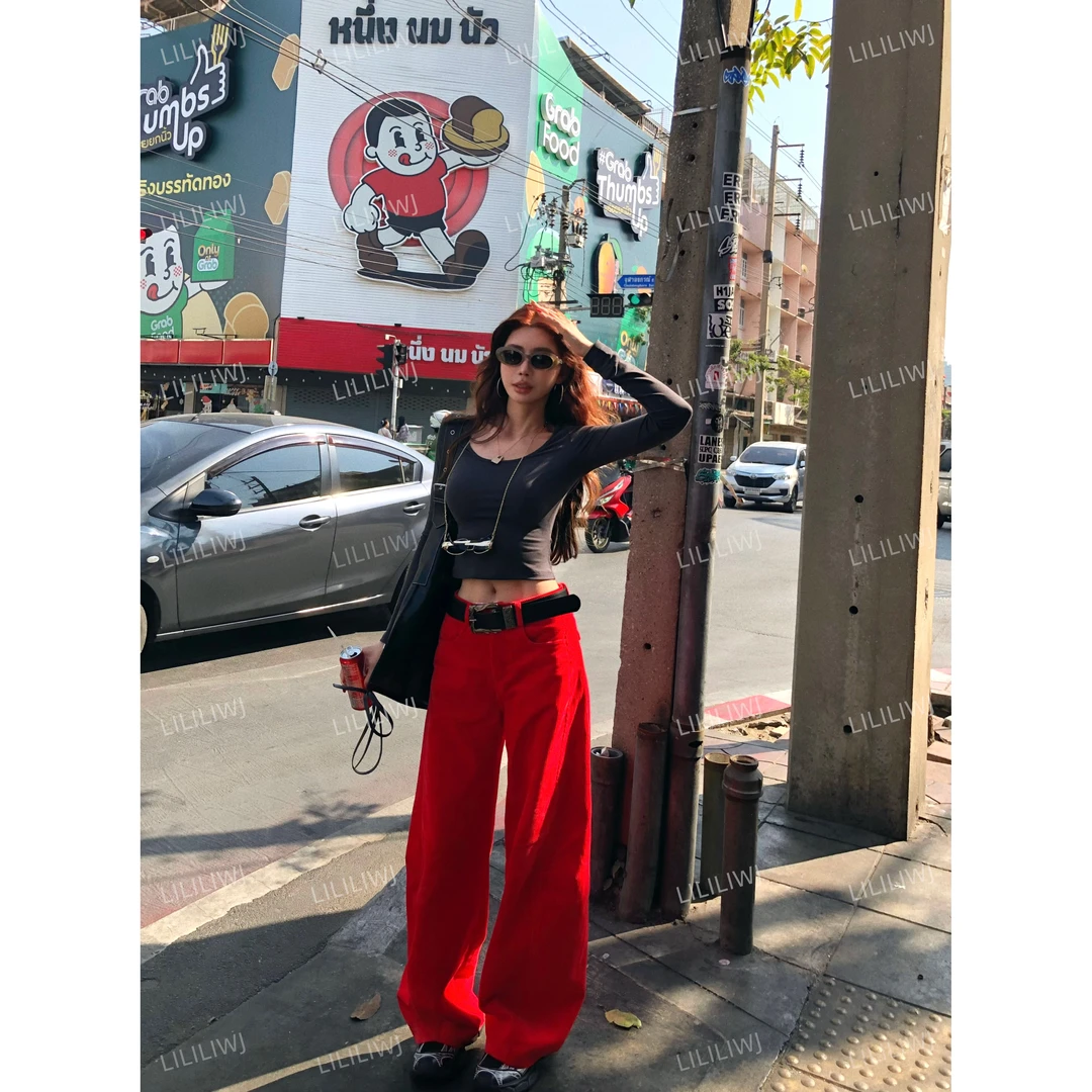 【婉君】早春设计感灯芯绒垂直阔腿百搭休闲裤LWJ25A1K036