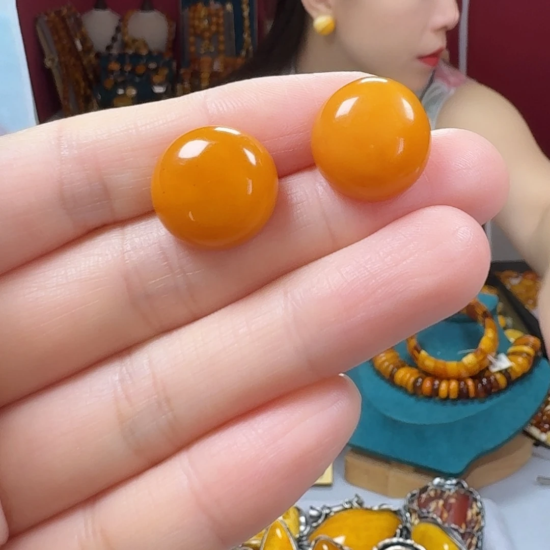 蜜蜡银S925镶嵌耳饰耳钉