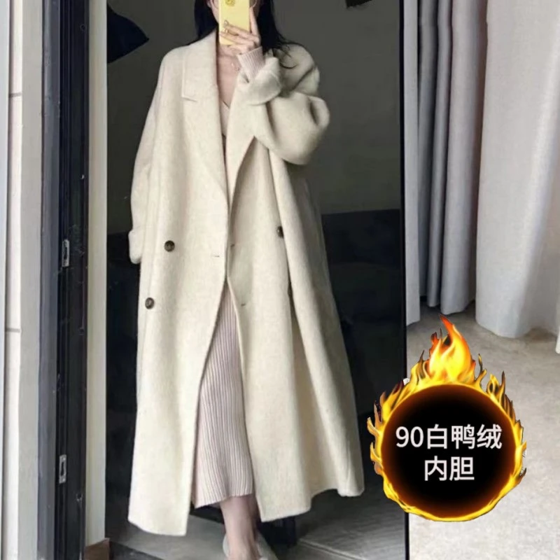 2025冬季羽绒服内胆双面绒毛呢外套女垂感加绒加厚赫本风呢子大衣