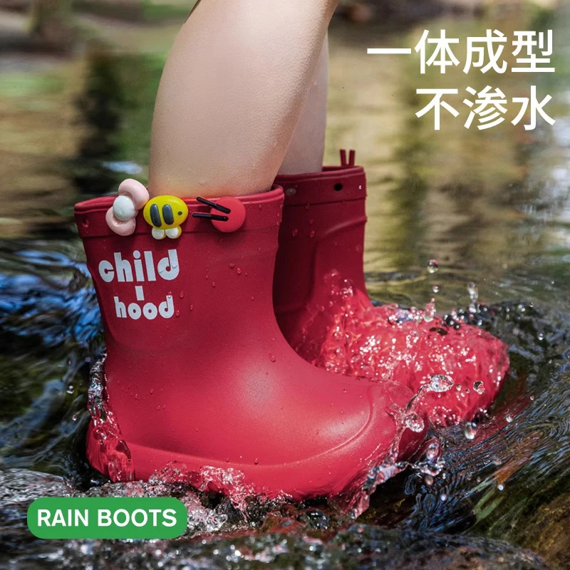 夏季儿童雨鞋中筒卡通风英伦风防渗水一体式防滑轻便耐磨时尚雨靴