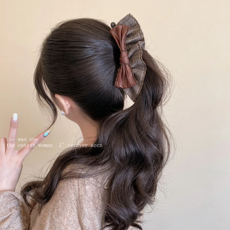 黑色格子蝴蝶结香蕉扭扭夹女高级感百搭头饰后脑勺盘发竖夹发卡