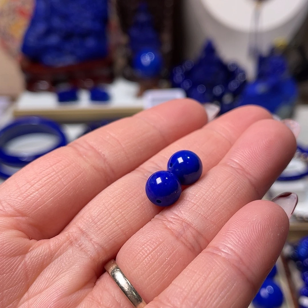 华***视青金石未镶嵌高品对珠9mm