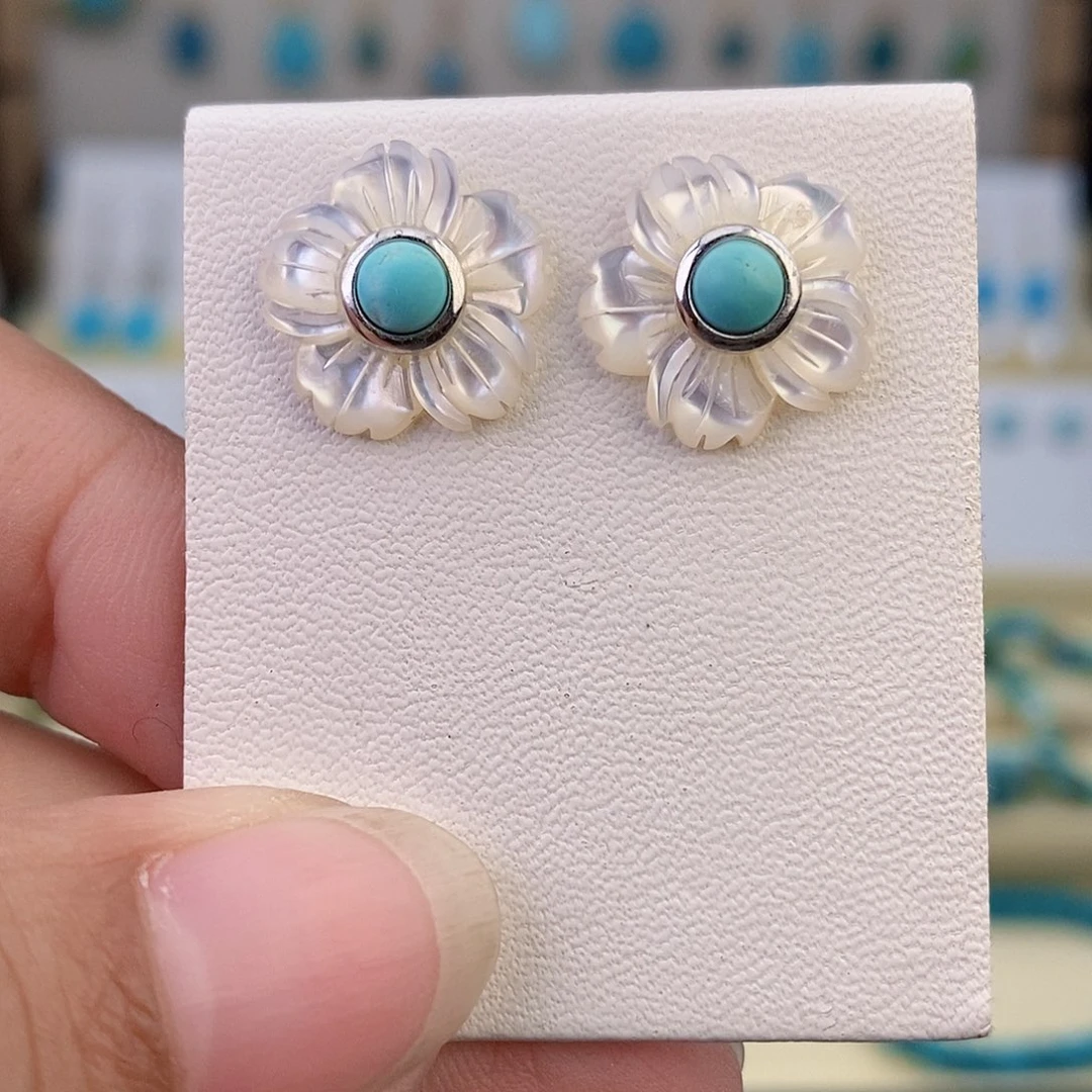 银S925镶嵌绿松石耳饰