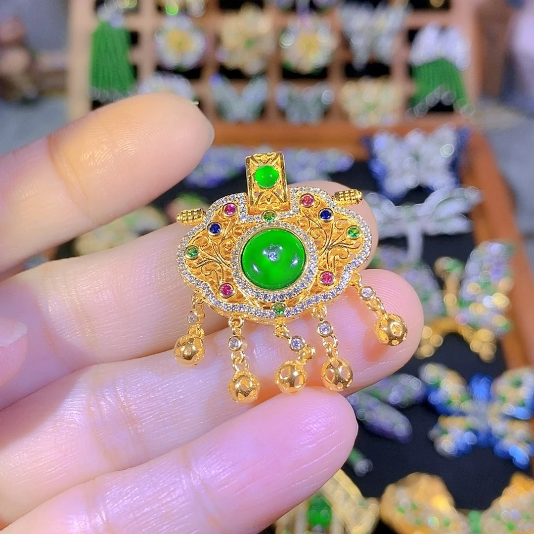 吊坠(不含链)银S925镶嵌翡翠