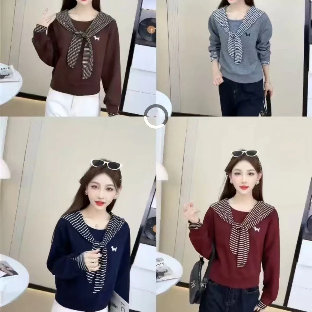 百搭女长袖宽松型圆领套头连帽款时尚休闲印花卫衣上衣打底566