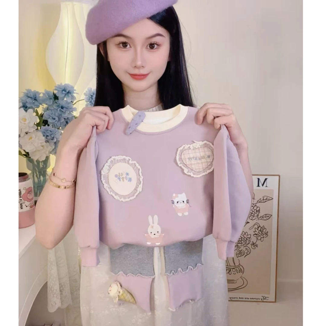 印花甜美风女女宝宝套装时尚女秋季春秋紫色春秋套装