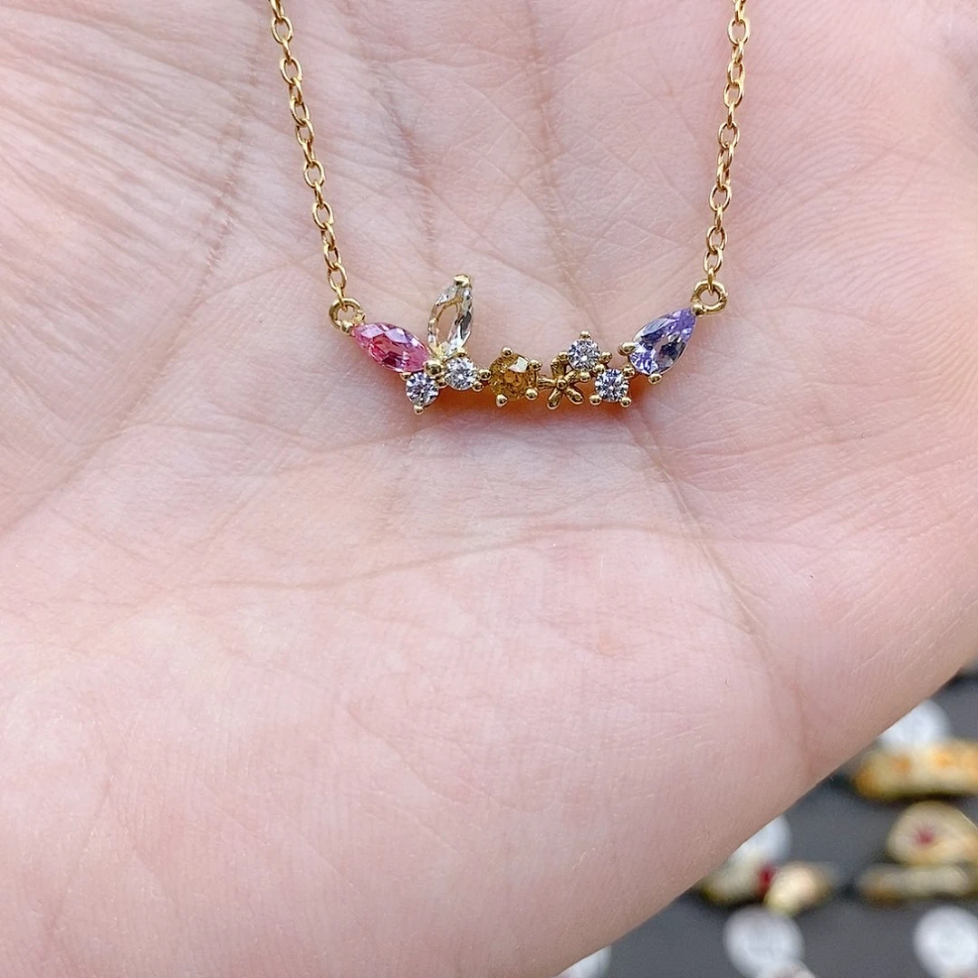 彩色蓝宝石颈饰银S925镶嵌海蓝宝坦桑