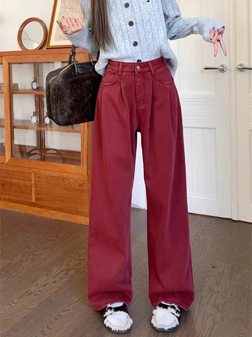 079#阔腿牛仔裤女春设计感高腰宽松显瘦百搭直筒拖地裤子（约105）