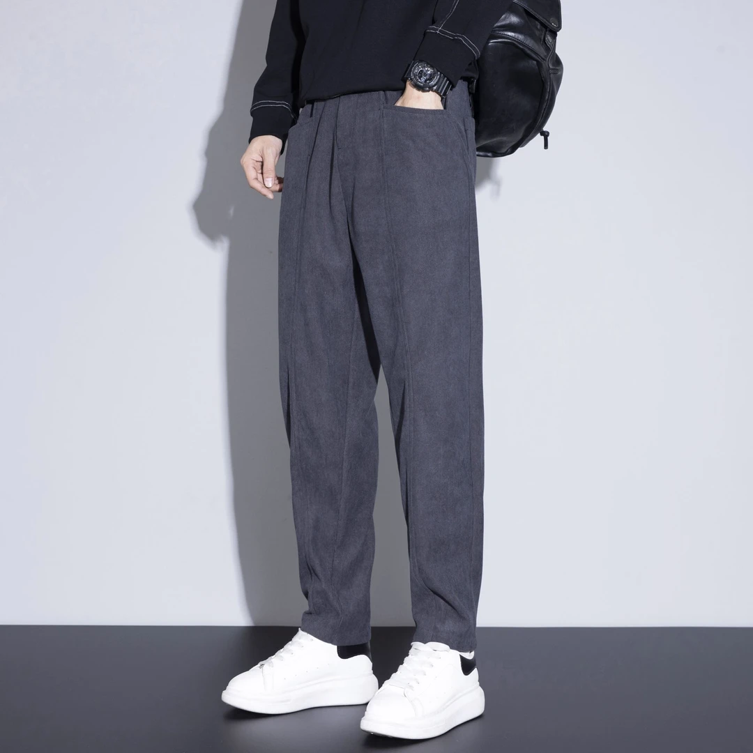 8051秋冬新款男士欧米绒加绒加厚休闲裤百搭直筒大码宽松潮流时尚