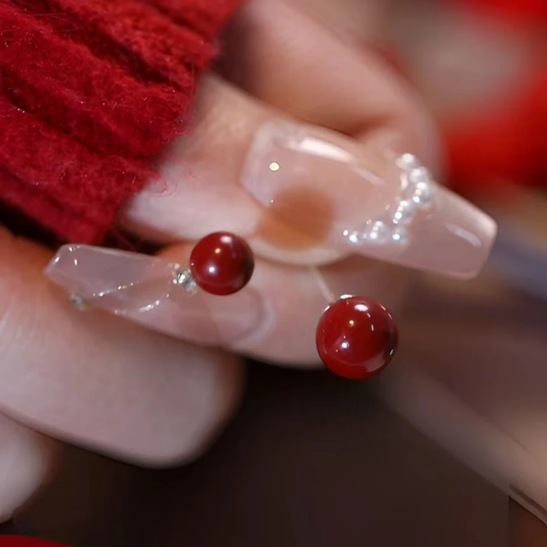 非金属布艺耳饰 天然辰砂朱砂纯银防过敏女款高雅脱俗耳钉耳饰