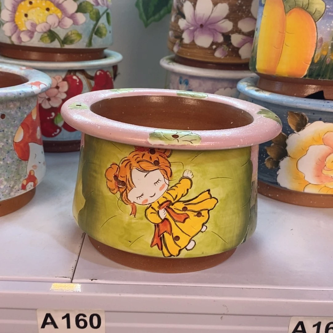 紫砂花盆红陶手绘花盆