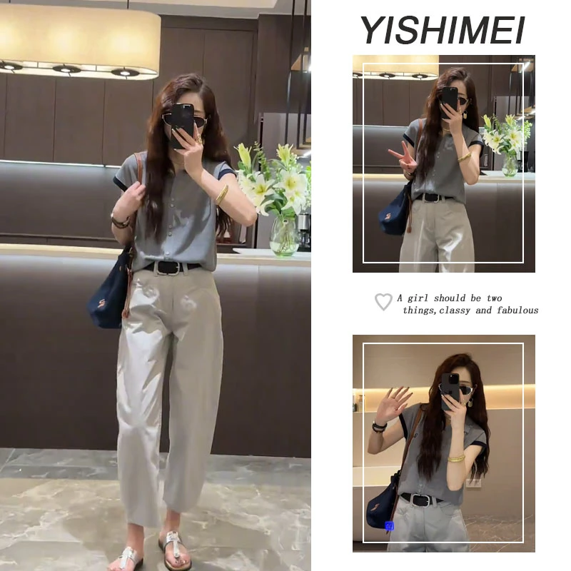 夏季穿搭一整套女2025新款时尚百搭短袖上衣显瘦休闲裤两件套