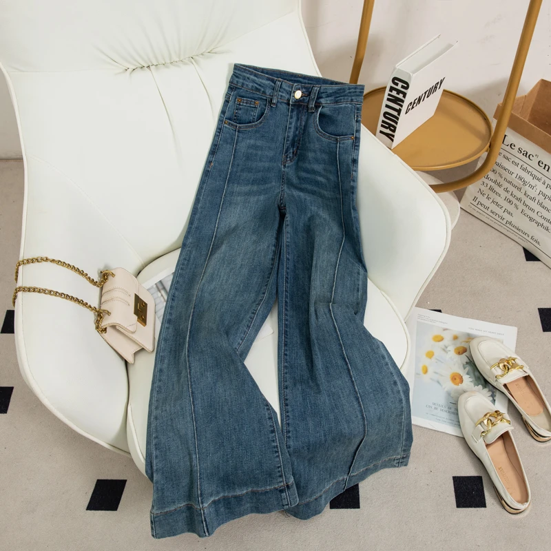 高腰显瘦牛仔裤女2025春季蓝色弹力外穿修身宽松直筒裤长裤时尚
