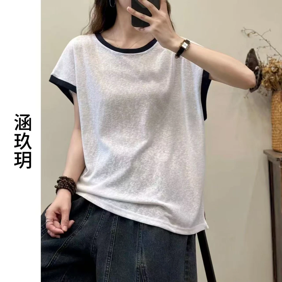 涵玖玥【撞色坎肩】清爽无感垂感气质休闲款上衣i麻-T2156