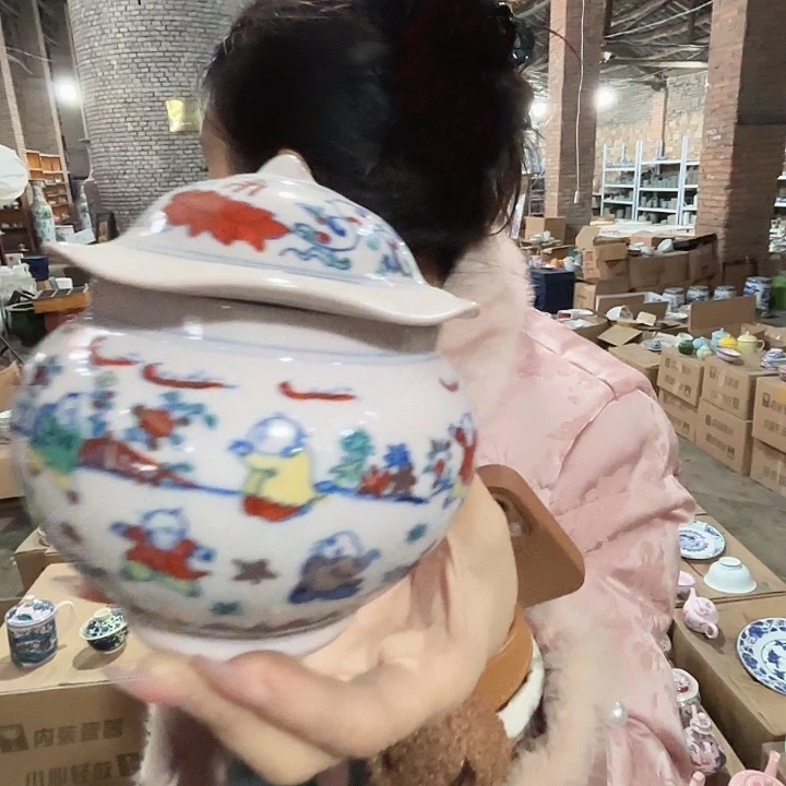 摆件陶景德镇高温红希希茶叶罐