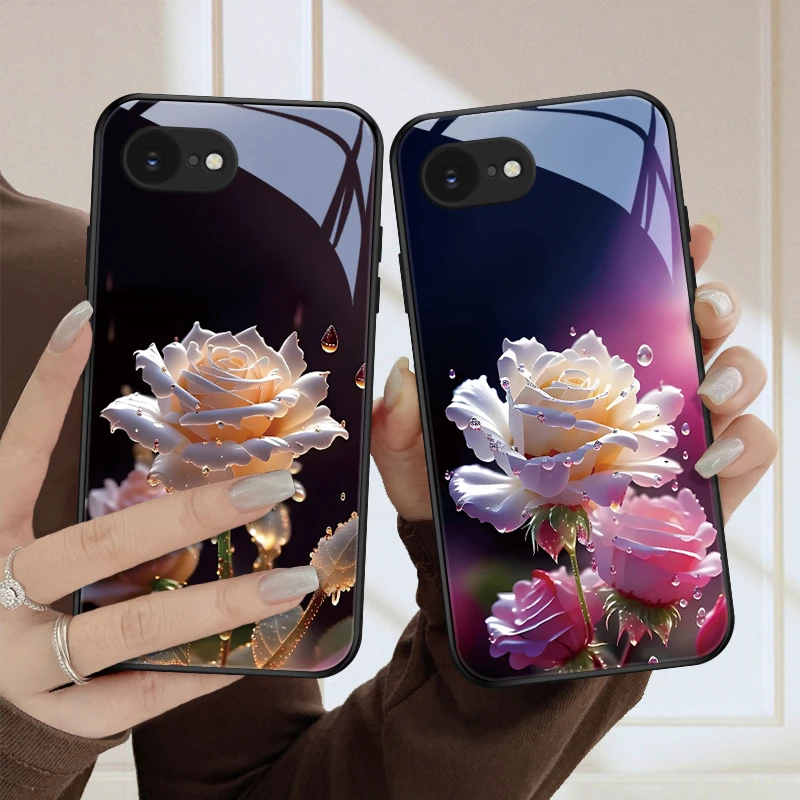 盛开花朵适用苹果16e手机壳iPhone16e保护套全包防摔散热玻璃新款
