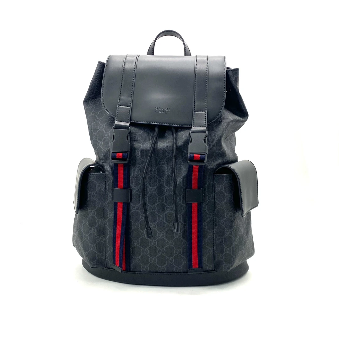 99新 GUCCI/古驰 黑老花拼皮双肩包 尺寸30/42 男包