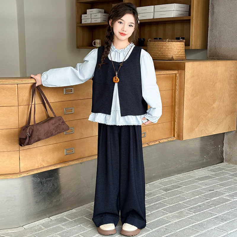 女童马甲三件套春秋2025新款儿童秋装洋气时髦韩系女大童早秋套装
