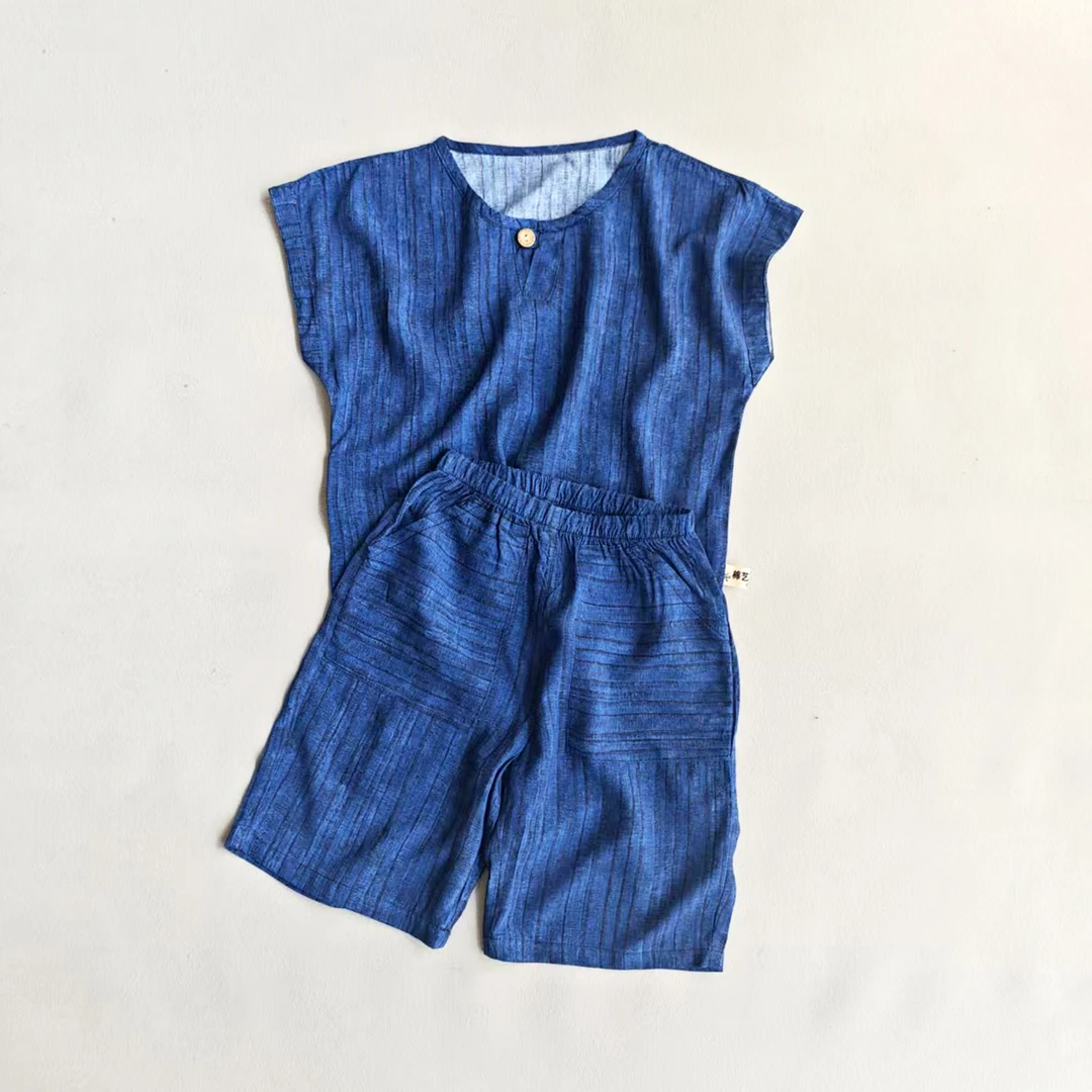 儿童夏季薄款绵绸套装男童短袖五分裤睡衣中大童宽松家居服空调服