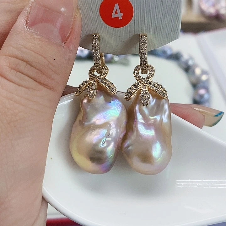 银S925镶嵌耳饰淡水珍珠