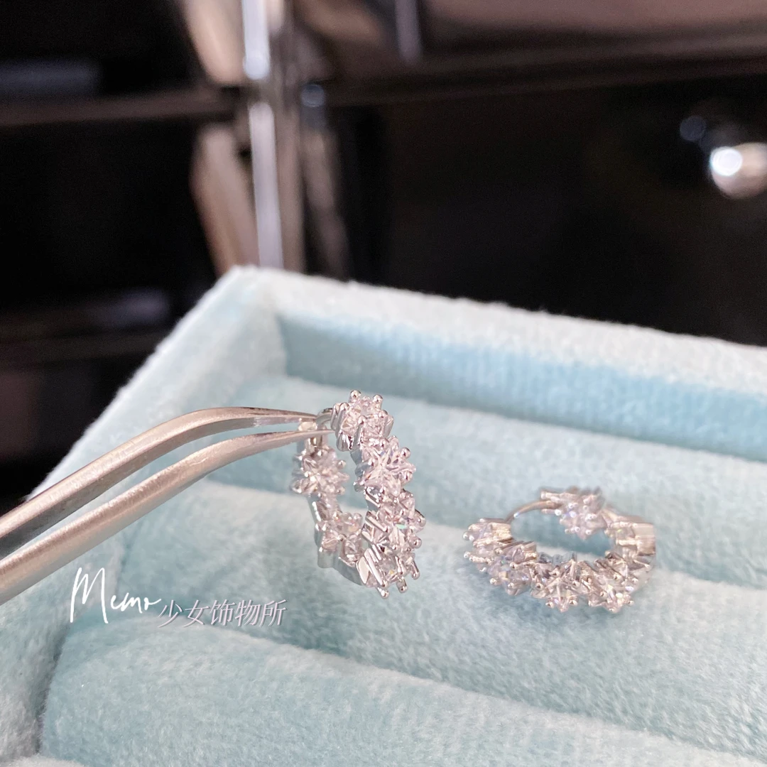 铜合金合成锆石耳饰 E288 繁星锆石 时尚百搭爆闪耳圈耳扣耳环