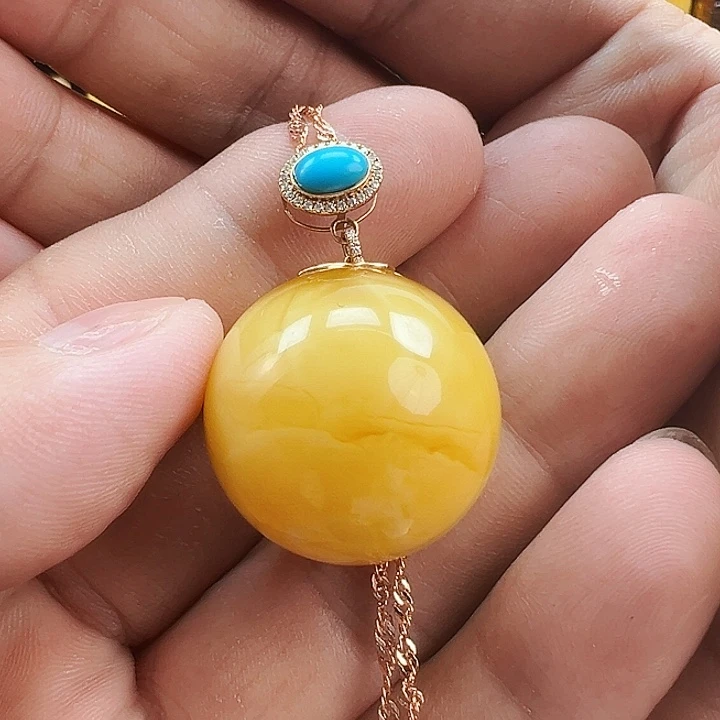 蜜蜡18K金镶嵌珠宝奇石单珠25.7mm