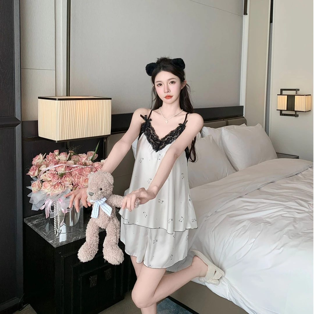 睡衣女款爆款2025新款纯欲风性感蕾丝夏季家居服吊带短裤两件套