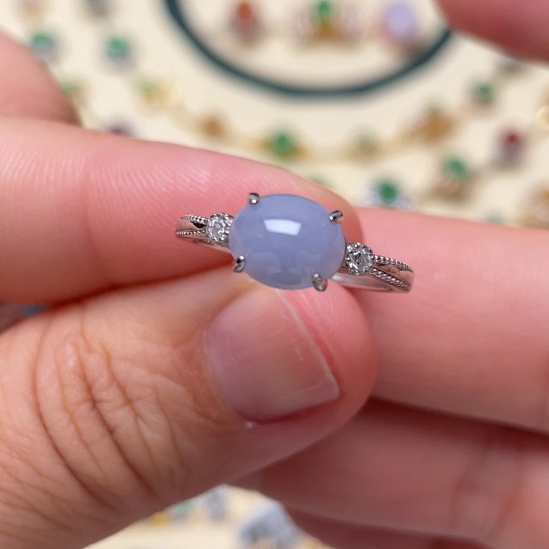 翡翠戒指银S925镶嵌纯天然缅甸翡翠