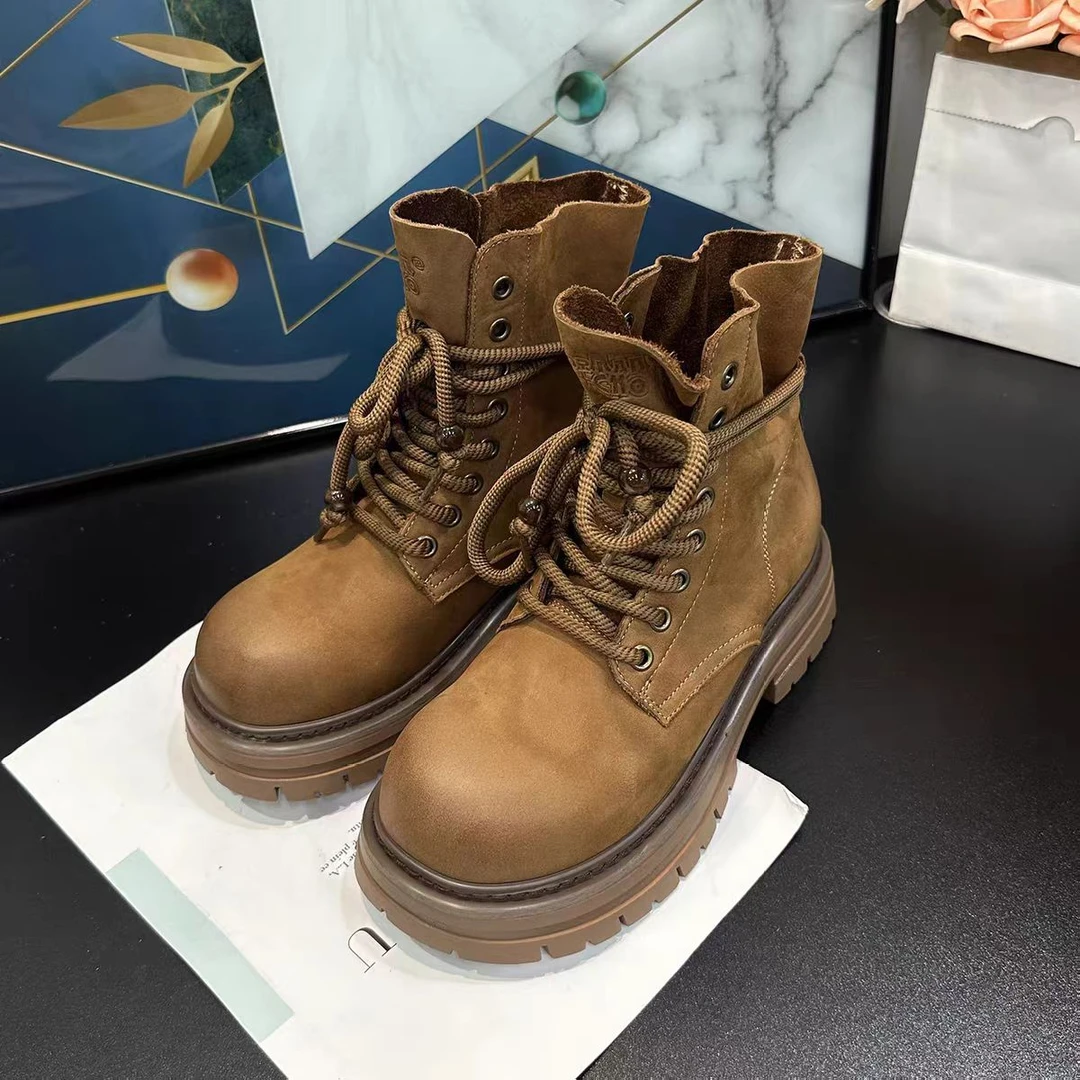 （女皇）新款百搭防滑软底系带马丁靴5E4-1033-1