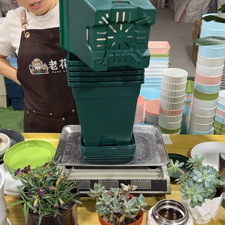 方盆口20高22绿色带托6只正品