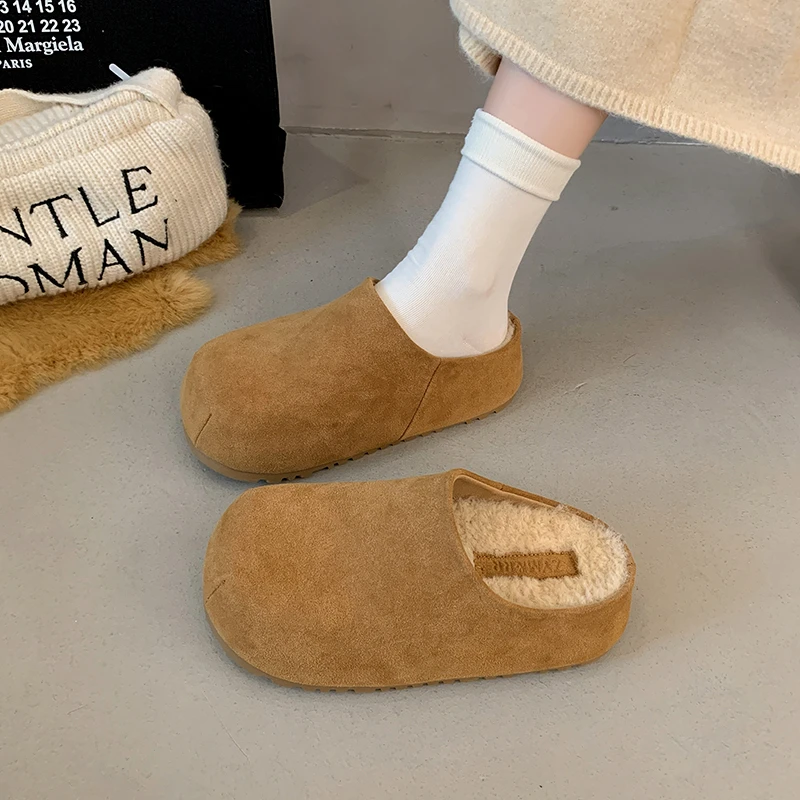 厚底增高勃肯鞋加绒包头半拖鞋女外穿2025新款秋冬季一脚蹬博肯鞋