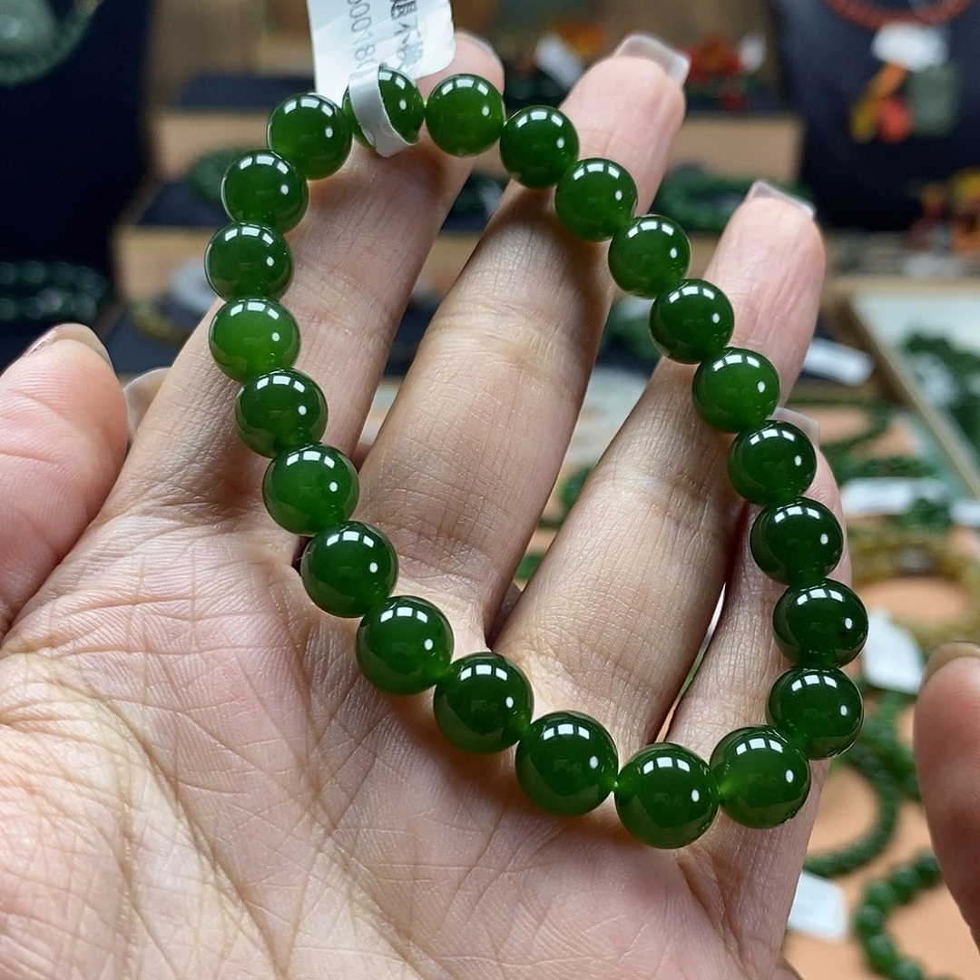 颈饰未镶嵌和田玉（碧玉）8mm辣绿