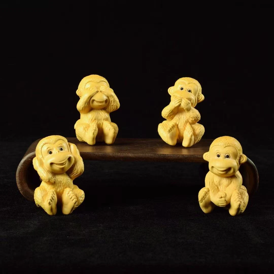 黄杨木雕刻猴摆件四不猴家居装饰品客厅崖柏猴生肖猴子工艺品