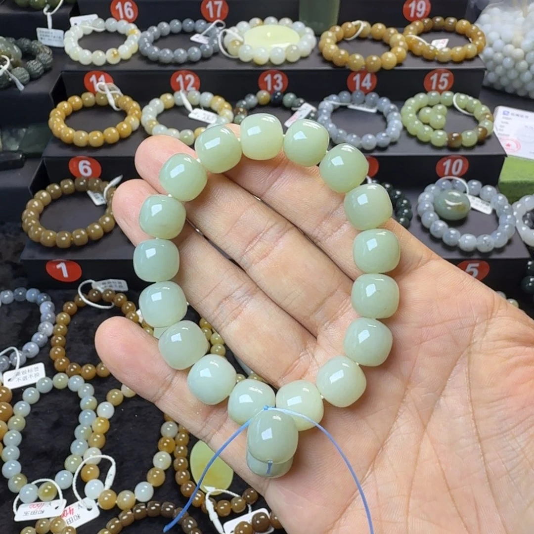 林***坤和田玉未镶嵌手链新疆且末青白玉 支持全国复检