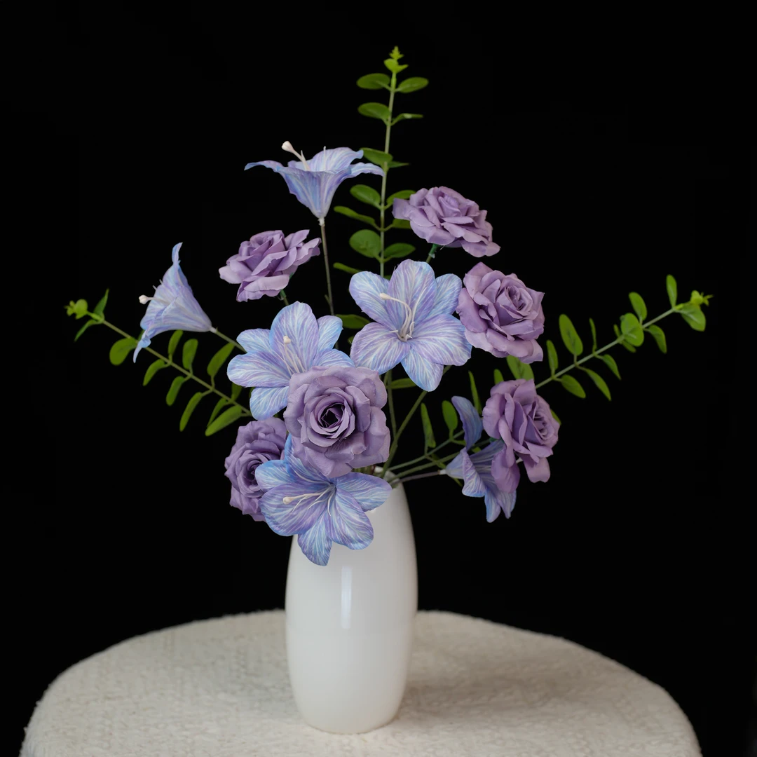 浪漫蓝紫百合色仿真花束莫奈花园客厅餐桌软装饰绢花（散装发货）