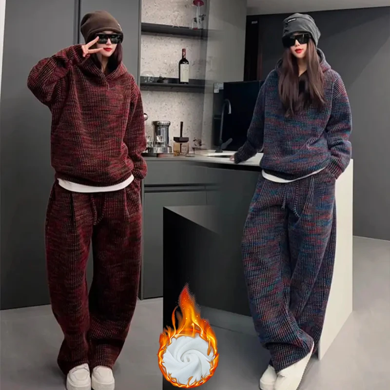 情侣款加绒套装免烫抗皱重磅休闲连帽卫衣休闲裤冬季炸街一整套女